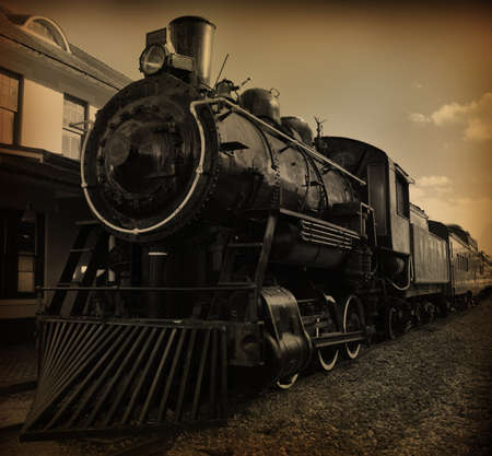 Sepia toned shot of old fashioned steam train