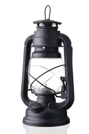 black antique style latern isolated on whiteの写真素材