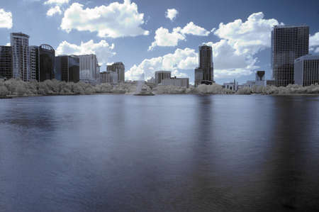 Infrared shot of downtown Orlando, Florida facing the west side of Lake Eola.の写真素材