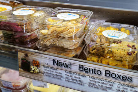 Westport, CT USA. Nov 2018. The Japanese Bento box concept of a variety of foods in a small container has now been adopted here in America.
