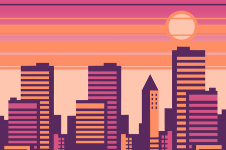 Modern city skyline sunset landscape backgroundsのイラスト素材
