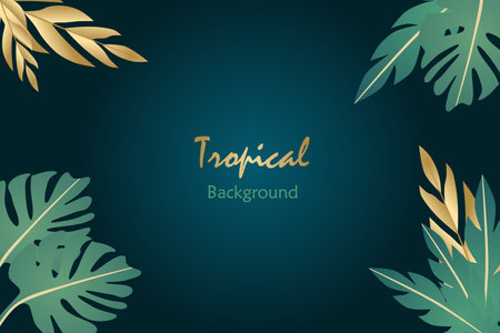 Tropical vector background with colorful leaves. Abstract foliage and botanical background.のイラスト素材