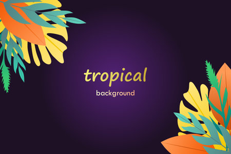 Tropical vector background with colorful leaves. Abstract foliage and botanical background.のイラスト素材