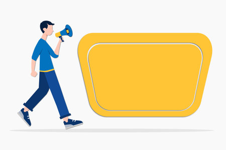 Faceless man shouting using megaphone with empty space for banner. Vector illustration.のイラスト素材