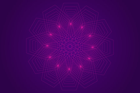 Neon glowing star or flower pattern with pink or dark purple colors. Vector illustration.のイラスト素材