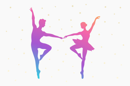 Silhouette of couple dancing ballet. Girl ballerina and boy dancer. Vector illustration.のイラスト素材