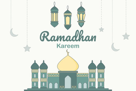 Ramadhan Kareem Concept. Islamic background design with mosque and ornament. Vector illustration.のイラスト素材