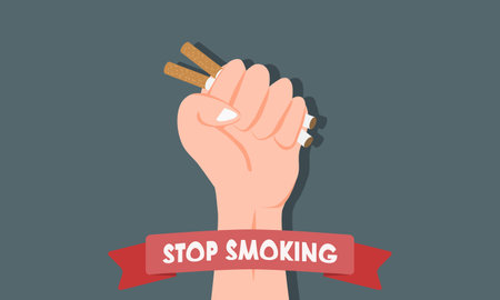 Stop smoking concept. Hand crushing or holding the cigarette. World No Tobacco Day concept design. Vector illustration.のイラスト素材