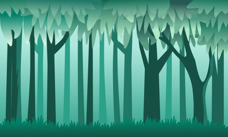High trees in forest illustration. Jungle landscape.のイラスト素材