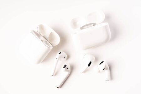 Kuala Lumpur, Malaysia - December 2019. The new airpods pro features active noise cancelling and ...