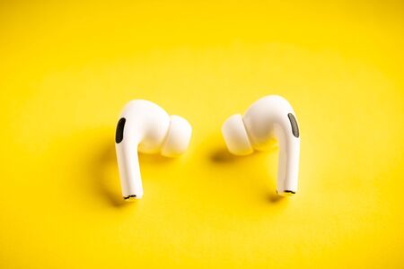 Kuala Lumpur, Malaysia - December 2019. The new airpods pro features active noise cancelling and  customizable fitのeditorial素材