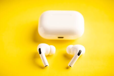 Kuala Lumpur, Malaysia - December 2019. The new airpods pro features active noise cancelling and  customizable fitのeditorial素材