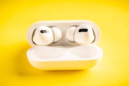 Kuala Lumpur, Malaysia - December 2019. The new airpods pro features active noise cancelling and  customizable fitのeditorial素材