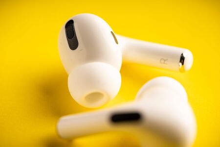 Kuala Lumpur, Malaysia - December 2019. The new airpods pro features active noise cancelling and  customizable fitのeditorial素材