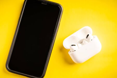 Kuala Lumpur, Malaysia - December 2019. The new airpods pro features active noise cancelling and  customizable fitのeditorial素材