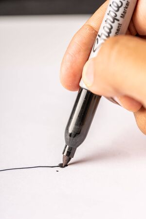 Kuching, Malaysia - May 2019. "Sharpie" permanent marker pen isolatedのeditorial素材