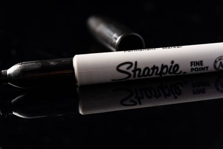 Kuching, Malaysia - May 2019. "Sharpie" permanent marker pen isolatedのeditorial素材