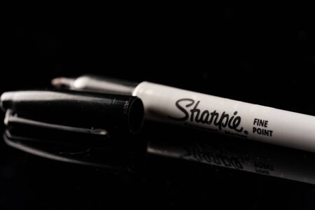 Kuching, Malaysia - May 2019. "Sharpie" permanent marker pen isolatedのeditorial素材