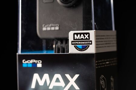 Kuala Lumpur, Malaysia - December 2019. Gopro max isolated against blackのeditorial素材