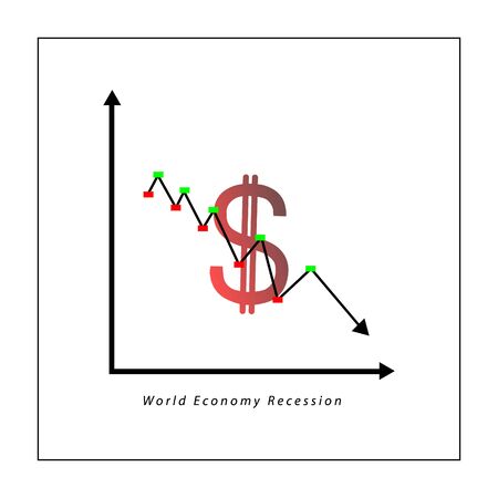 World economic recession concept: a graph showing downwards trend with dollar sign in redのイラスト素材