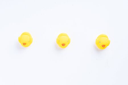 Yellow Rubber Duck isolated on white backgroundの写真素材