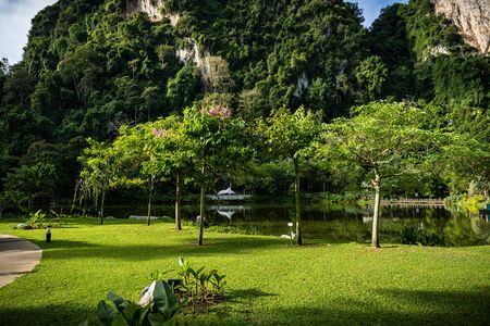 Scenic mountains and lake view in Tambun, Perakの写真素材