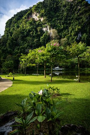 Scenic mountains and lake view in Tambun, Perakの写真素材