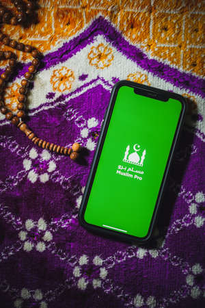 Digital Quran or Quran apps is used for muslim to read the text of Quran on an electronic device. Islamic flatlay conceptのeditorial素材