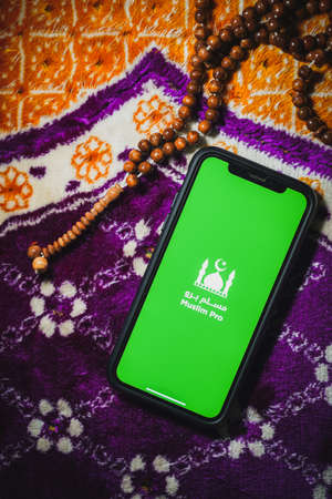 Digital Quran or Quran apps is used for muslim to read the text of Quran on an electronic device. Islamic flatlay conceptのeditorial素材
