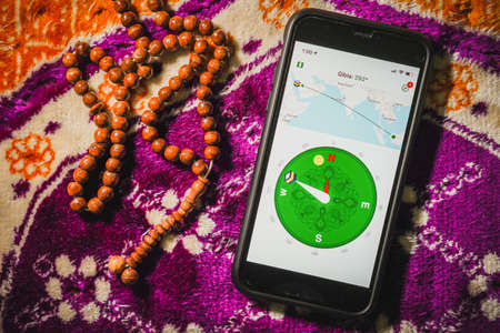 Digital Quran or Quran apps is used for muslim to read the text of Quran on an electronic device. Islamic flatlay conceptのeditorial素材
