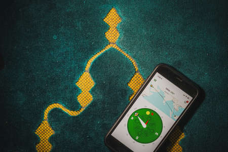 Digital Quran or Quran apps is used for muslim to read the text of Quran on an electronic device. Islamic flatlay conceptのeditorial素材