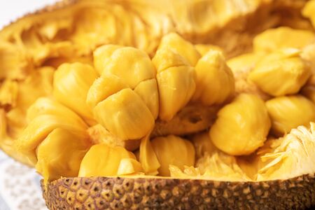 Closed up shot of opened jackfruit or locally known as cempedak/chempedak in Asia.