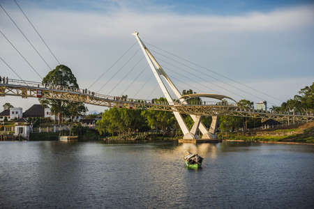The Darul Hana Bridge in Kuching Waterfront, Sarawak, Malaysiaのeditorial素材