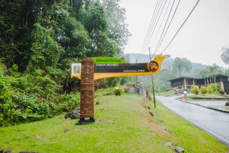 The signboard of Taman Negara Gunung Gading or Gunung Gading National Park, Lundu, house of the Rafflesia in Sarawakのeditorial素材