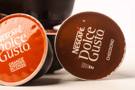 Nescafe Dolce Gusto coffee capsules isolated against whiteのeditorial素材