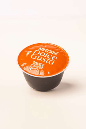 Nescafe Dolce Gusto coffee capsules isolated against whiteのeditorial素材