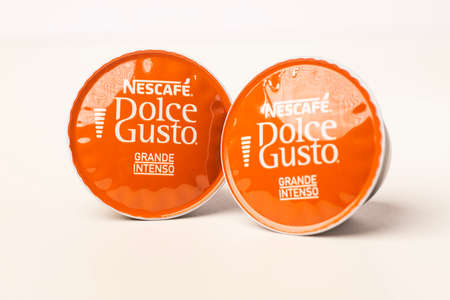 Nescafe Dolce Gusto coffee capsules isolated against whiteのeditorial素材