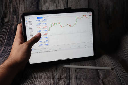 Trading forex with METATRADER 4 on Apple iPad Pro 11 inch. iPad Pro is the most user friendly which good for people on the go.のeditorial素材