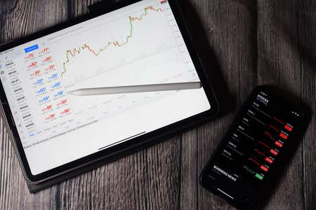 Trading forex with METATRADER 4 on Apple iPad Pro 11 inch. iPad Pro is the most user friendly which good for people on the go.のeditorial素材