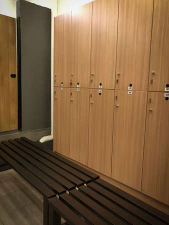 the interior of a changing/locker room of a gymnasium.のeditorial素材