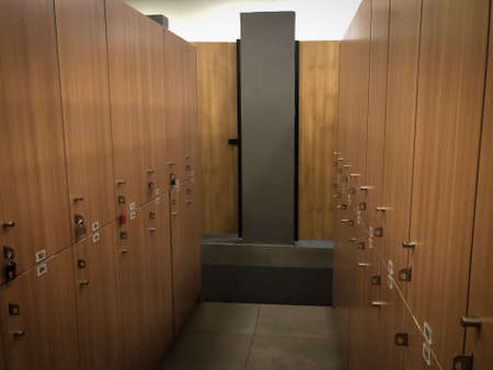 the interior of a changing/locker room of a gymnasium.のeditorial素材