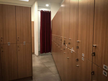 the interior of a changing/locker room of a gymnasium.のeditorial素材