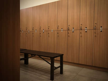the interior of a changing/locker room of a gymnasium.のeditorial素材