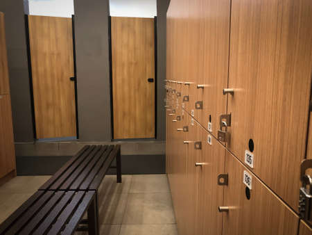 the interior of a changing/locker room of a gymnasium.のeditorial素材