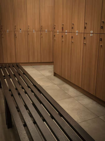 the interior of a changing/locker room of a gymnasium.のeditorial素材