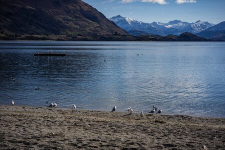Scenic view of Lake Wanaka, South Island, New Zealandの写真素材