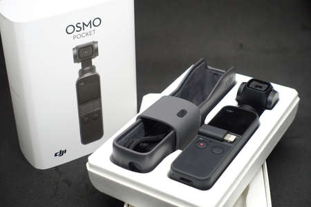 DJI Osmo Pocket, a pocket size gimbal camera that can shoot 12mp photos and 4K resolution video, perfect companion for travelのeditorial素材