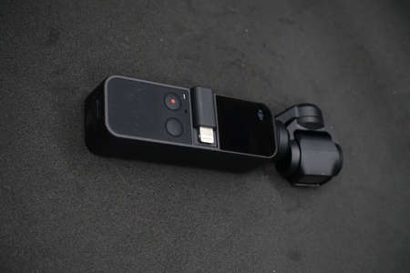 DJI Osmo Pocket, a pocket size gimbal camera that can shoot 12mp photos and 4K resolution video, perfect companion for travelのeditorial素材
