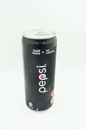 A can of pepsi black against isolated white background, a zero calories carbonated drink, healthier...