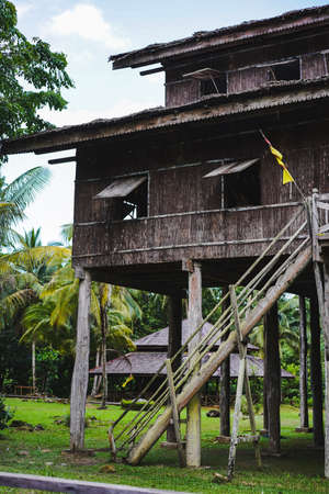 The interior of traditional Melanau People house, one of the ethnic in Sarawak at Sarawak Cultural Villageのeditorial素材